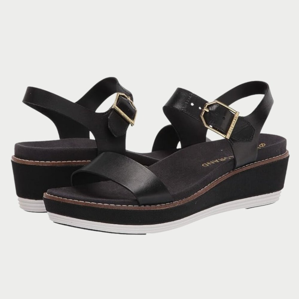 Cole Haan Original Grand Flatform Wedge Sandal Size 9 (Black Leather)
